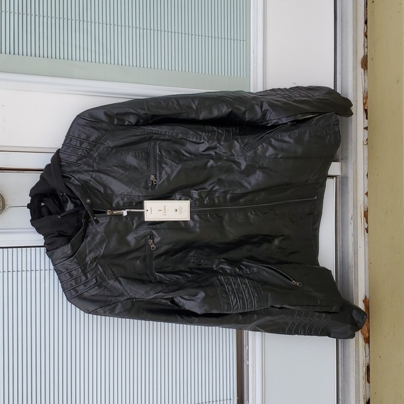 Hooded Faux Leather Jacket - Picture 1 of 4